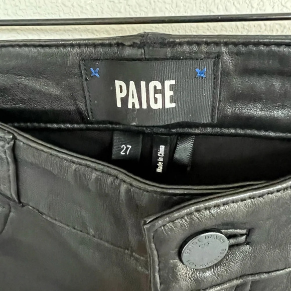 NWOT PAIGE Jacqueline Straight Jeans Black Leather Casual Biker Women’s Moto 27 - Picture 7 of 13